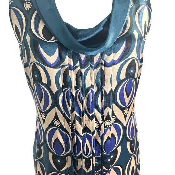 Ted Baker London Women's Teal Blue Patterned Silk Cowl Neck Dress Size 2 - Picture 12 of 12